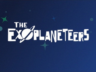 Illustration of starry background with Exoplaneteers logo.