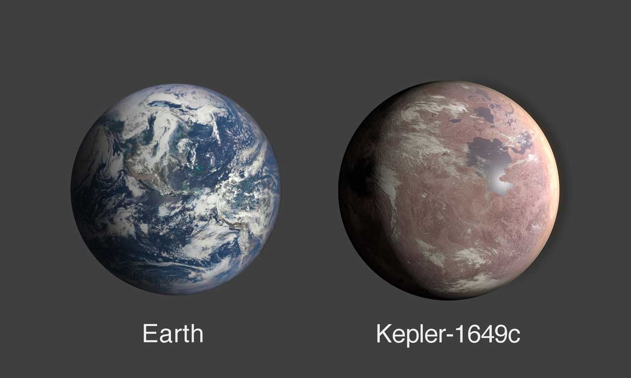 Kepler-1649c is seen as slightly larger than Earth in a side by side comparison