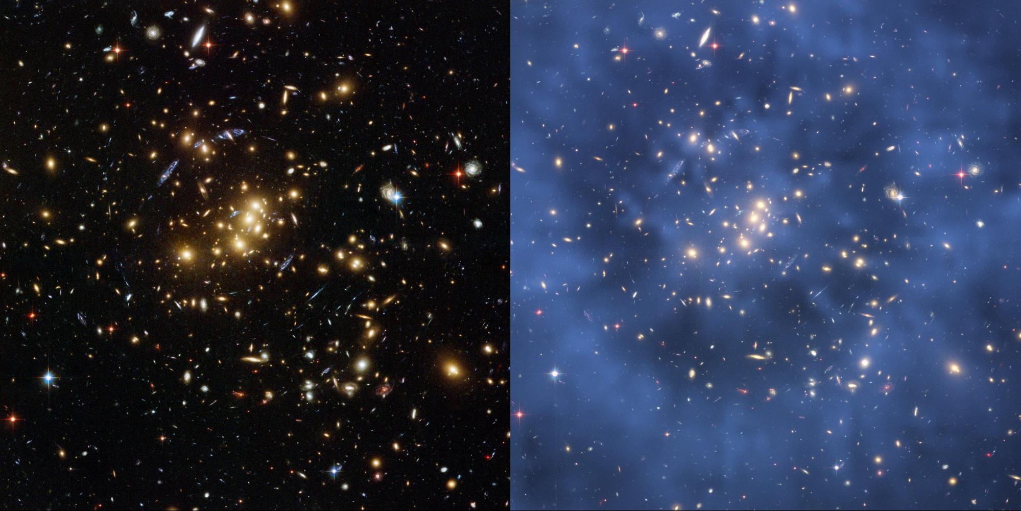 side-by-side images of galaxy cluster