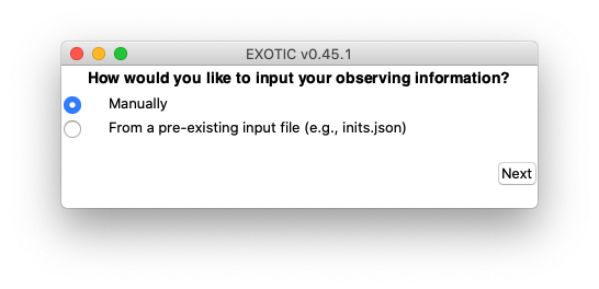 EXOTIC Input Observation Information