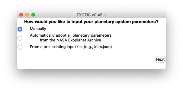 EXOTIC Input Planetary Parameters