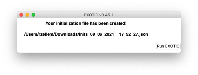EXOTIC Initialization File Saved