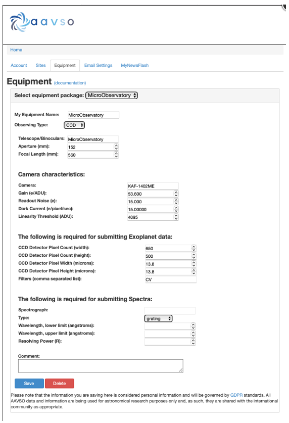 Equipment Information