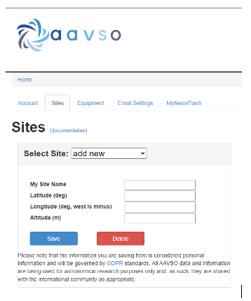 AAVSO Telescope Site Information