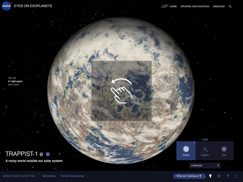 Screengrab of planet in Eyes on Exoplanets interactive.