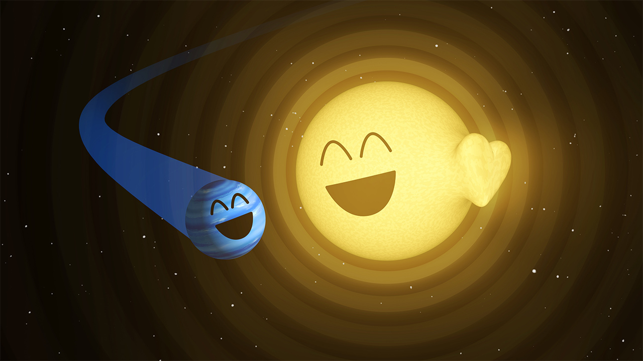 An illustration by Hurt and Pyle shows how the planet HAT-P-2b, left, appears to cause heartbeat-like pulsations in its host star, HAT-P-2.