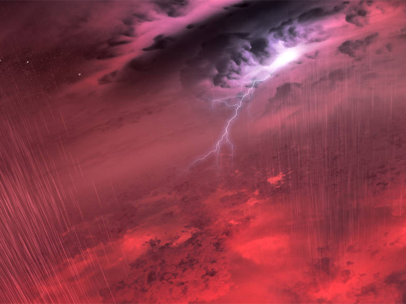 Illustration of a lightning storm on HAT-P-11b