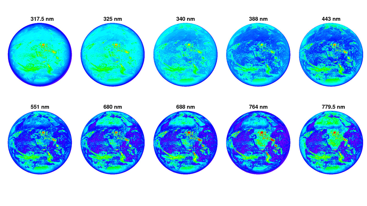 Earth at different wavelengths white background