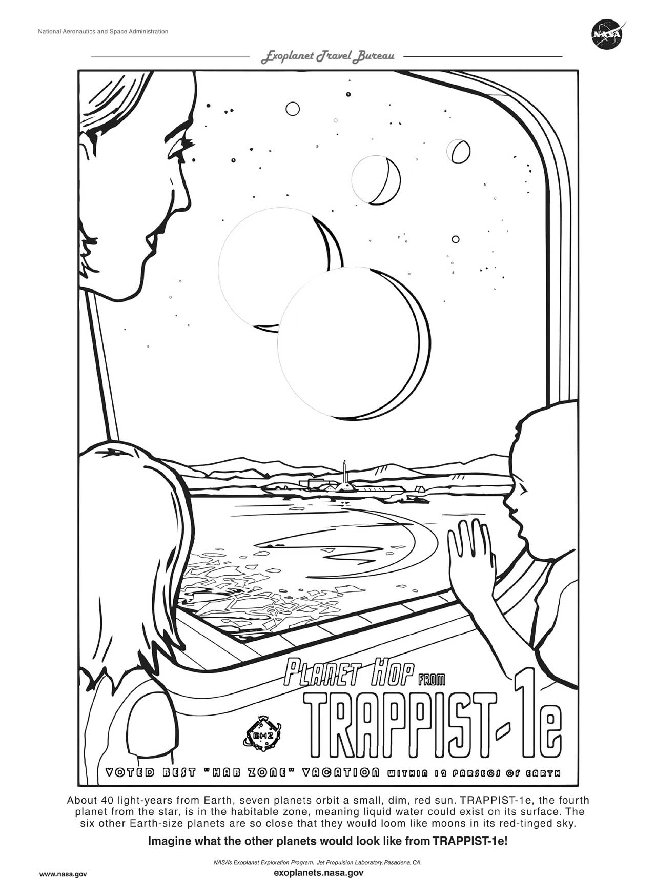 A downloadable version of a coloring page for TRAPPIST-1e. 
