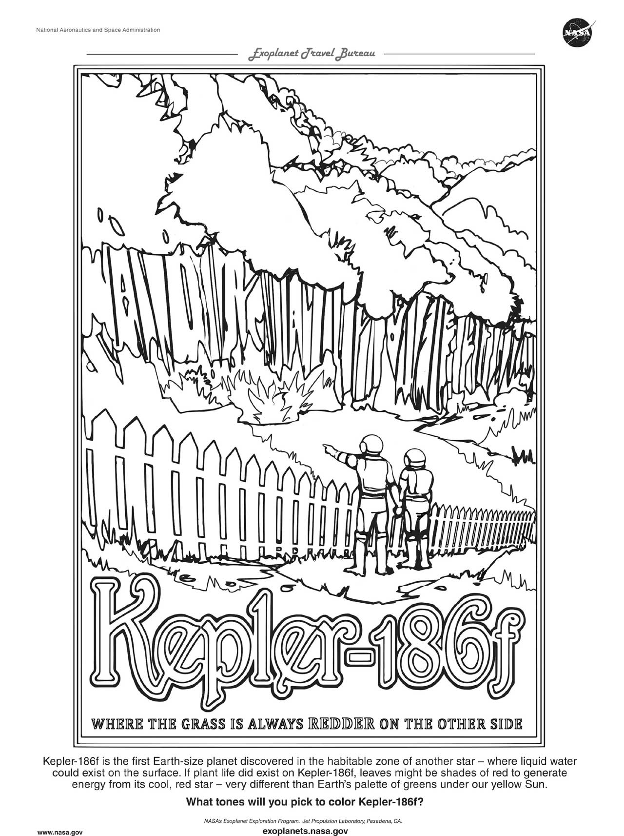 A downloadable version of a coloring page for the Kepler-16b exoplanet travel poster. 