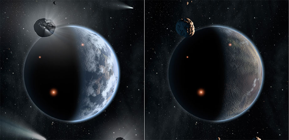 A Tale of Two Worlds: Silicate Versus Carbon Planets (Artist Concept)