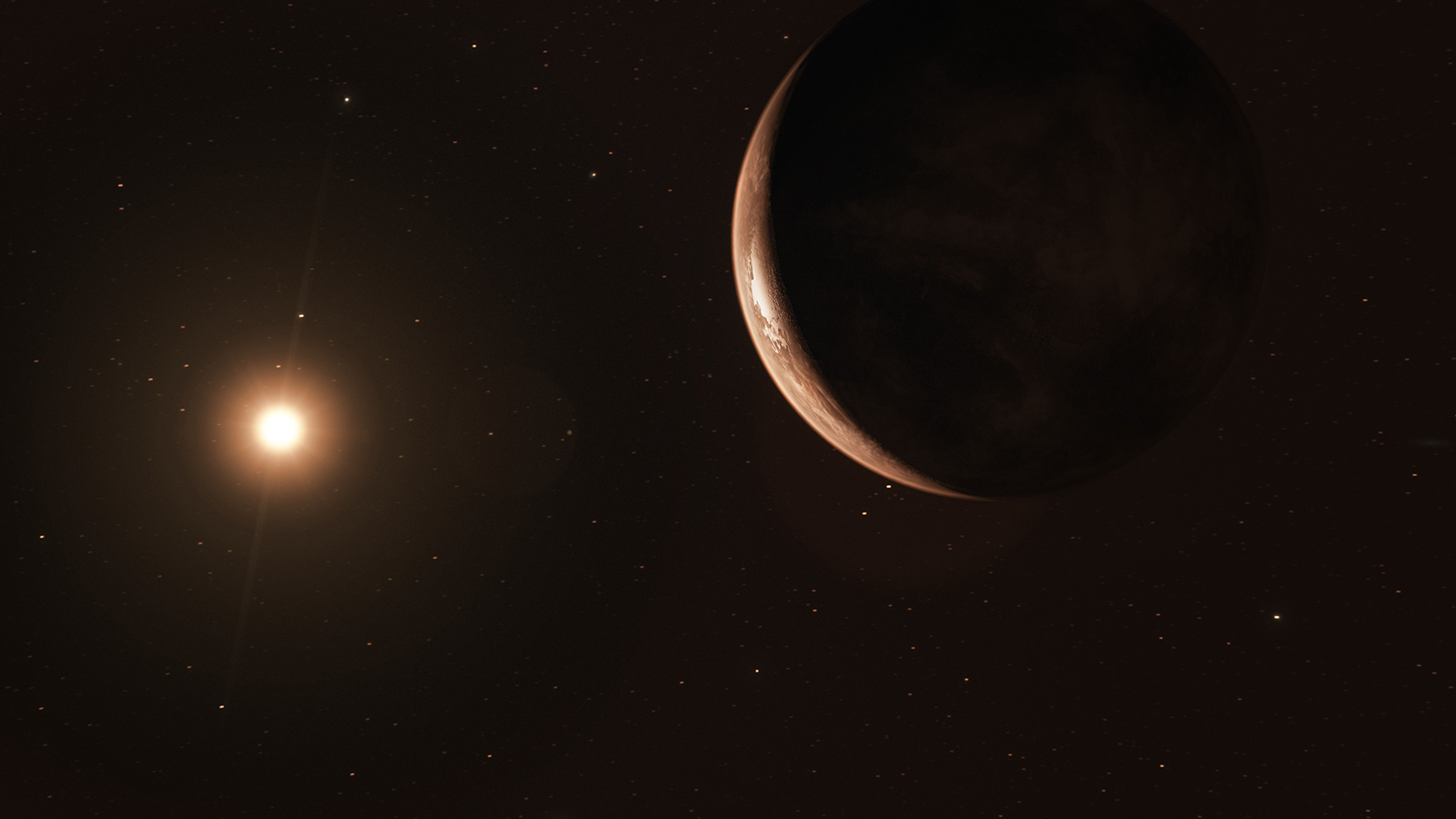 slide 1 - An exoplanet in crescent in orbit around its host star.