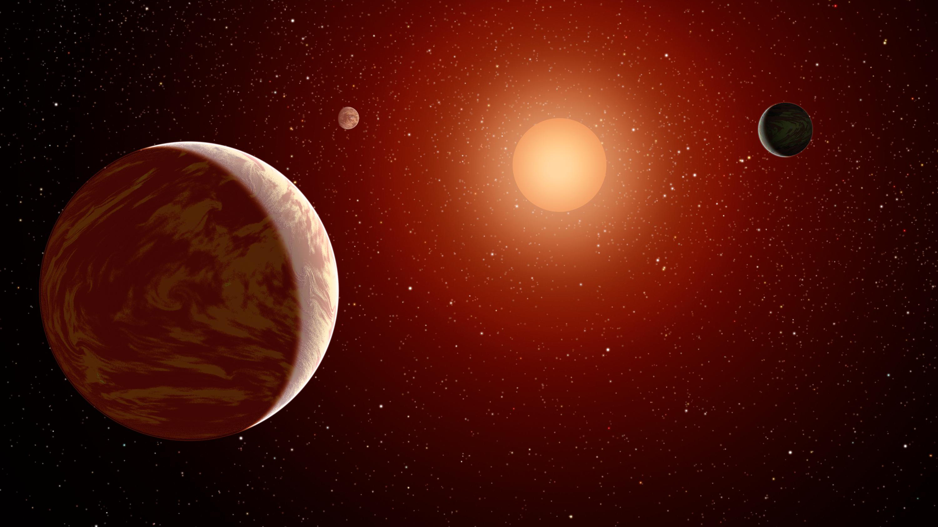 slide 1 - Exoplanets around a red dwarf star.