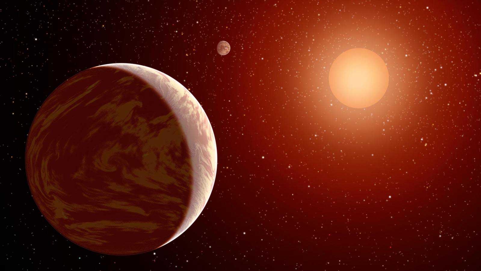 slide 1 - Artist's rendering of planets orbiting a red dwarf star