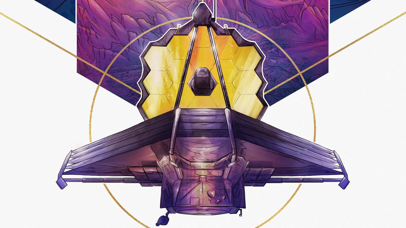 slide 2 - illustrated poster depicting the James Webb Space Telescope against a colorful geometric background