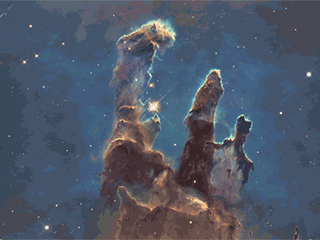 The pillars of creation seen in an image from Hubble.