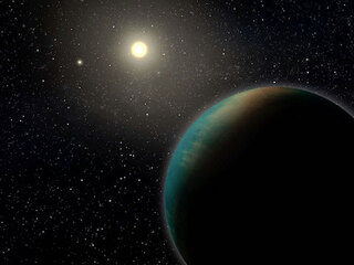 Artist's concept of a super-Earth, TOI 1452 b, as it might look from space if it were covered in a deep ocean.