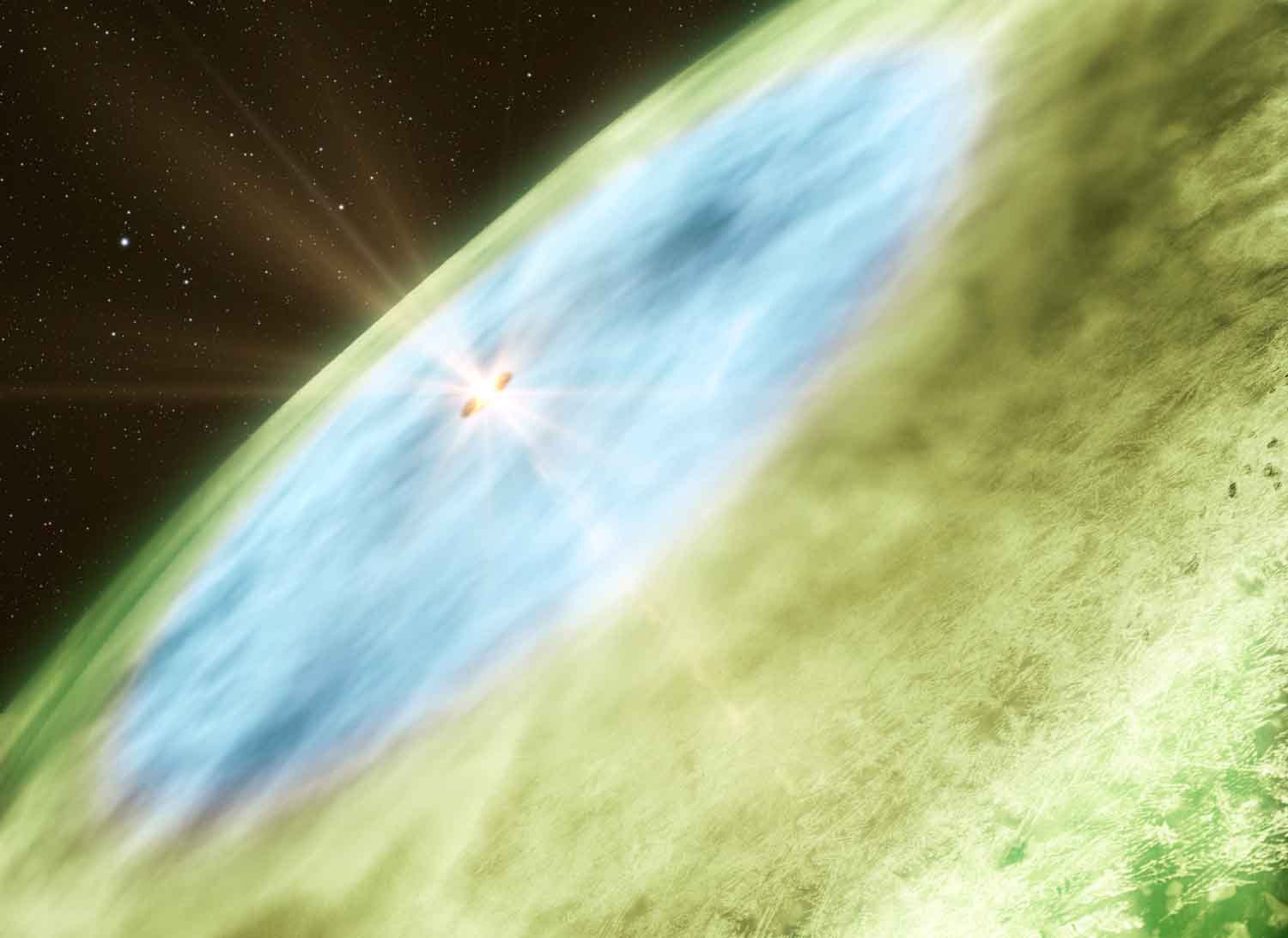 A snow line has been imaged in a far-off infant planetary system for the very first time. The snow line, located in the disc around the Sun-like star TW Hydrae, promises to tell us more about the formation of planets and comets, the factors that decide their composition, and the history of the Solar System. The results are published today in Science Express.
Image credit: B. Saxton & A. Angelich/NRAO/AUI/NSF/ALMA (ESO/NAOJ/NRAO)