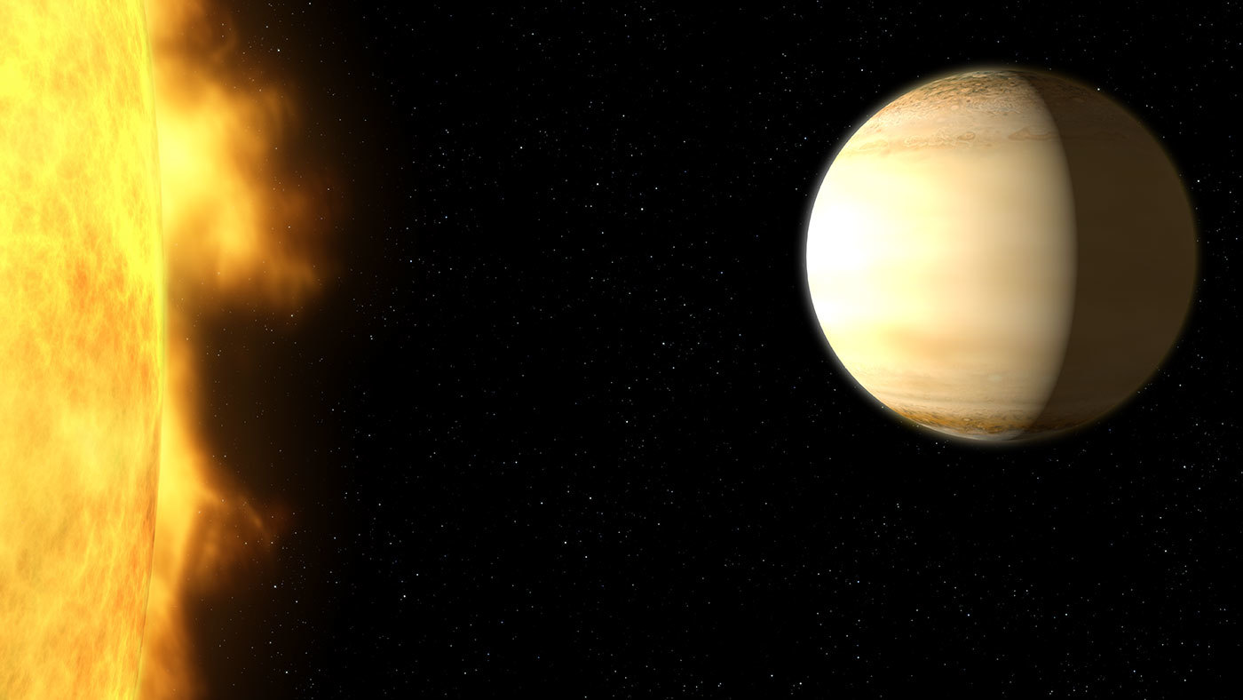 Illustration of a gas giant orbiting close to its star.