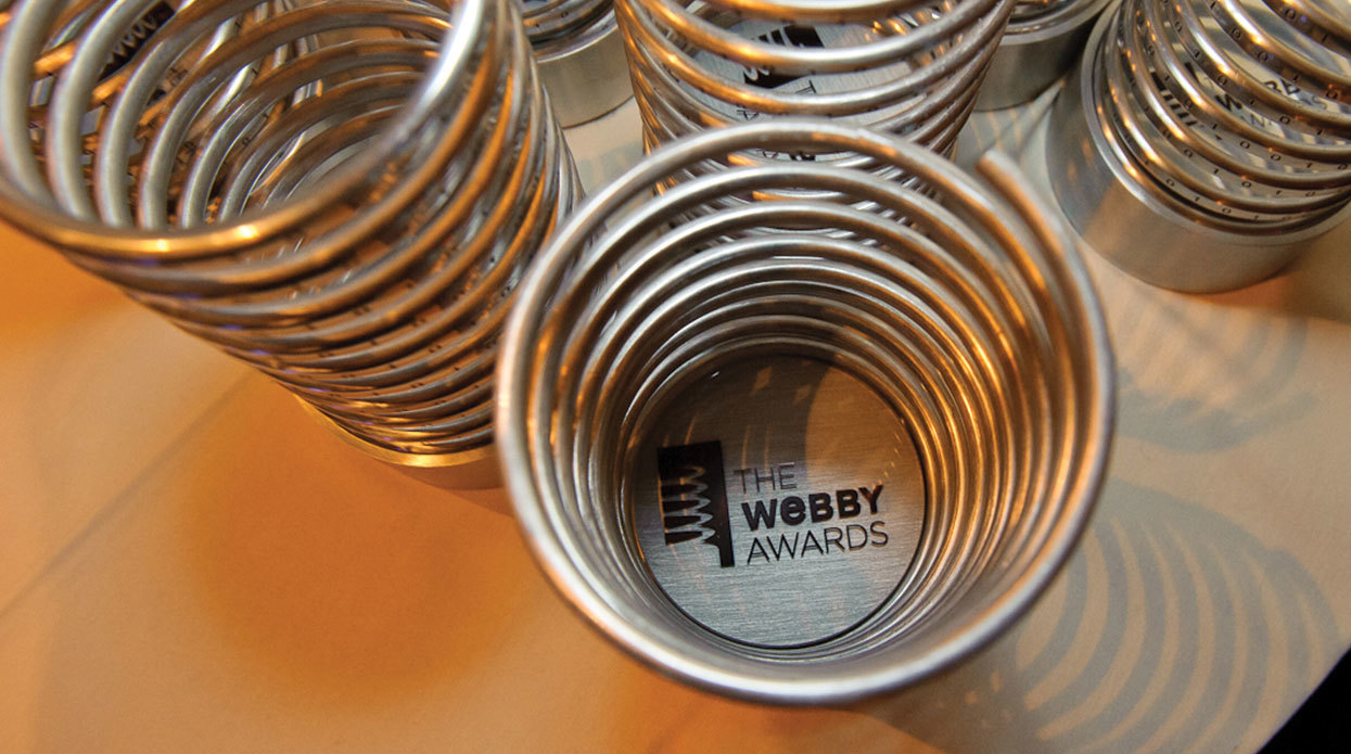 Photo of the trophies from the Webby Awards