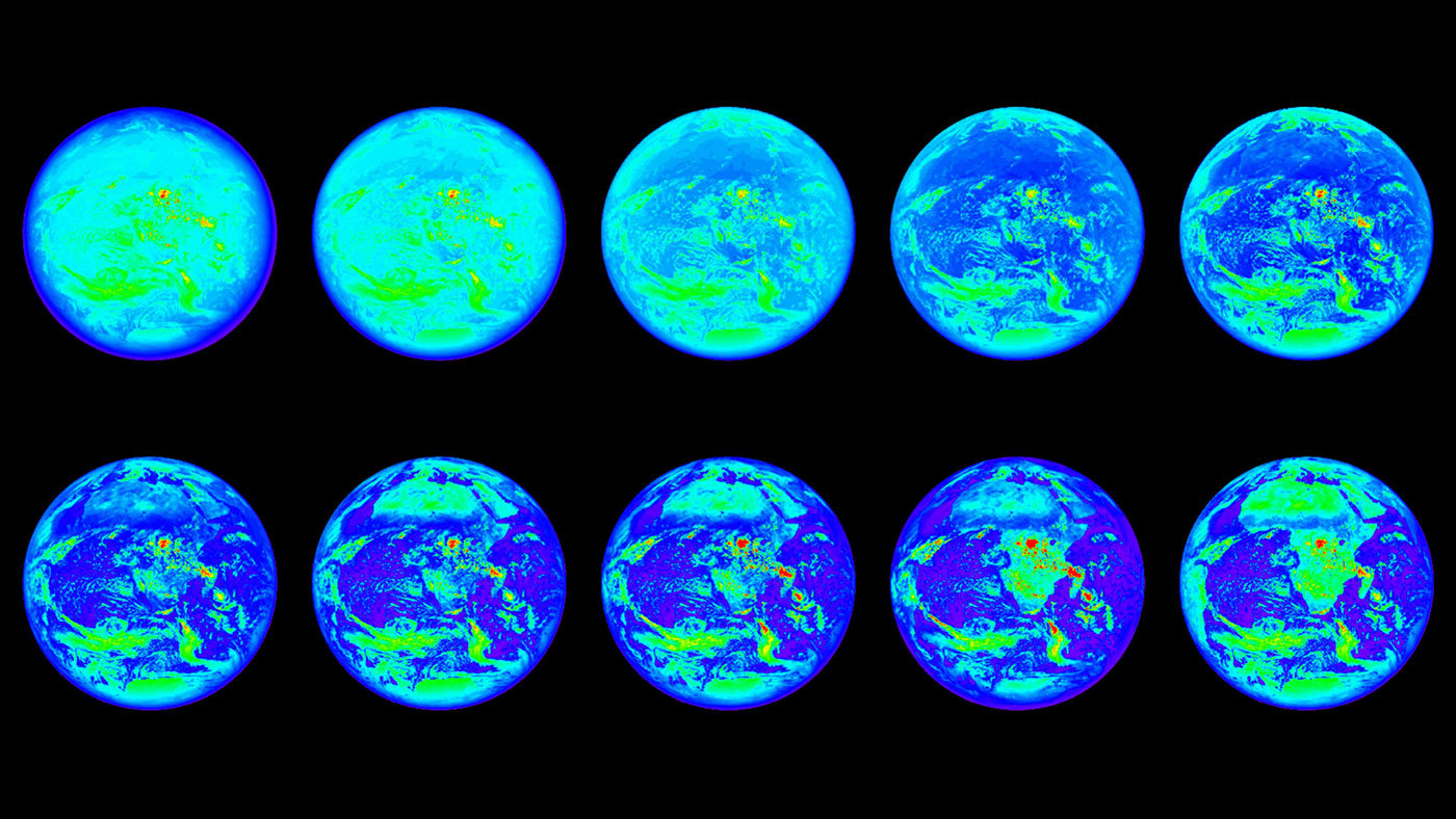 Images of the Earth in different wavelengths.