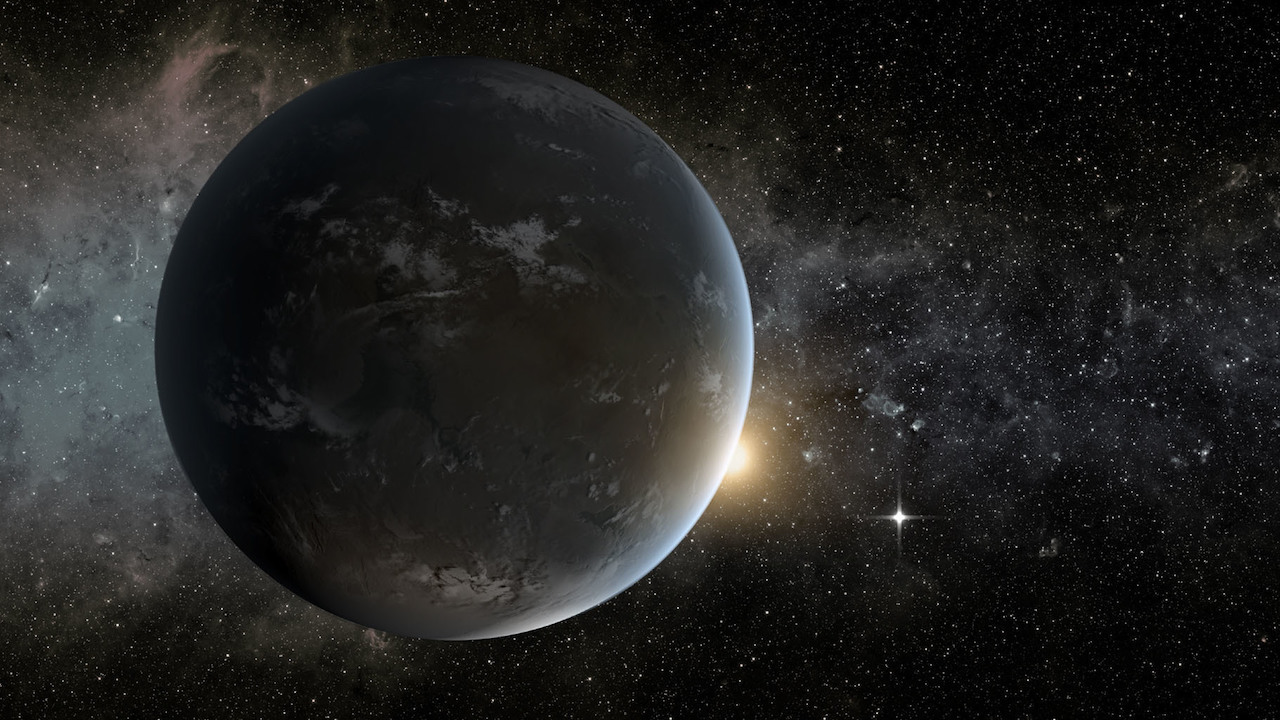Discovery Alert illustration: a dark silhouette of an exoplanet highlights recent discoveries by NASA's TESS space telescope.