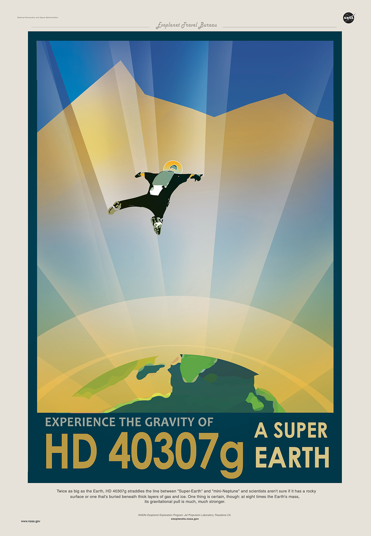 HD 40307 g, a super earth exoplanet is on a poster featuring a skin diver without a parachute.